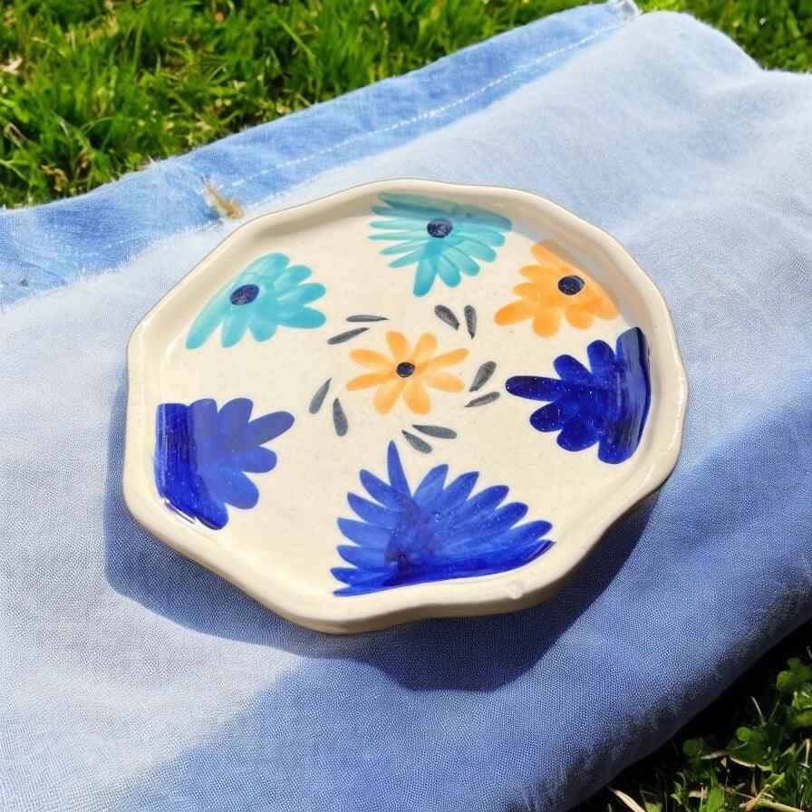 Blue & Yellow Flower Mug & Saucer - Clayful Homes