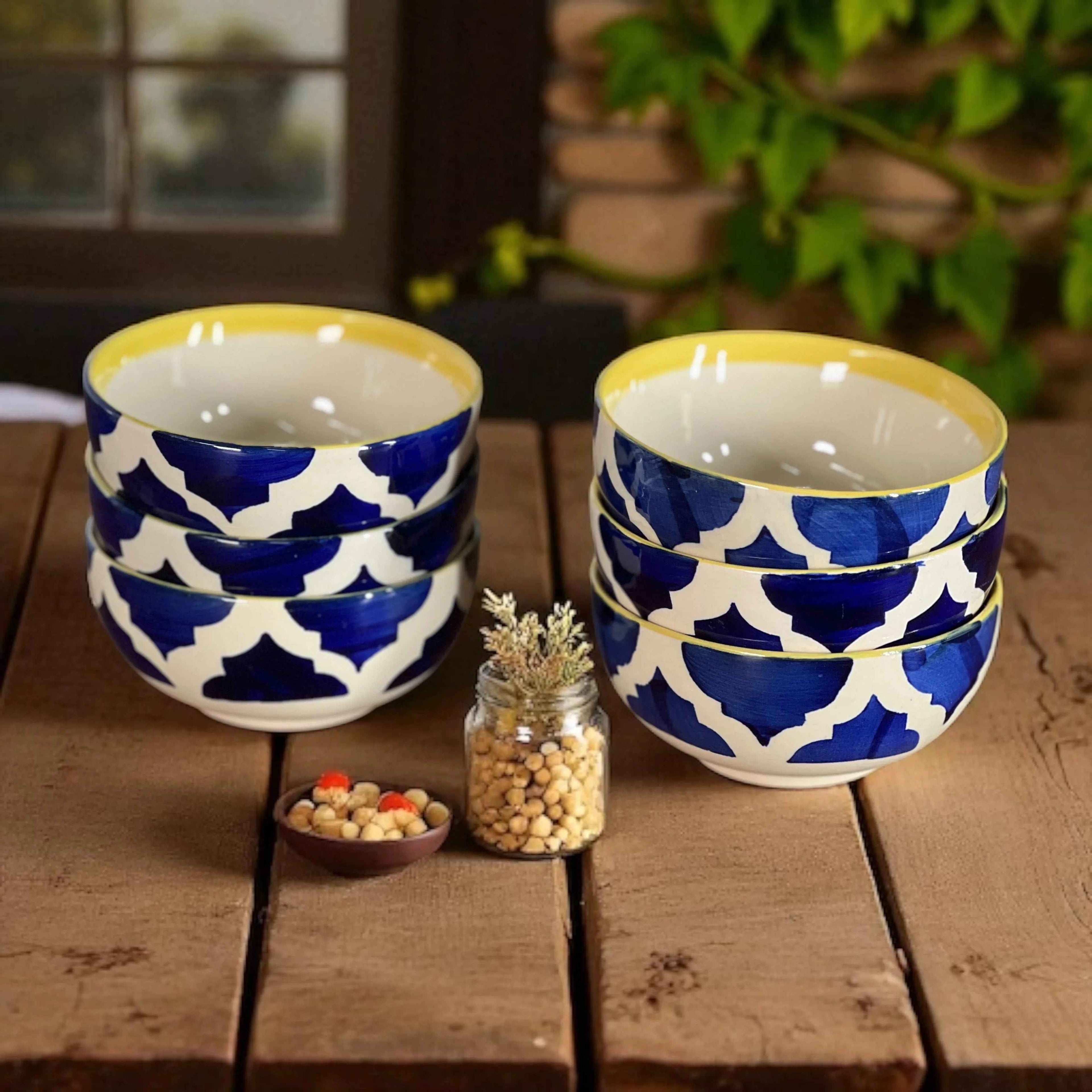 The Moroccan Blue Bowls Set of 6 - Clayful Homes