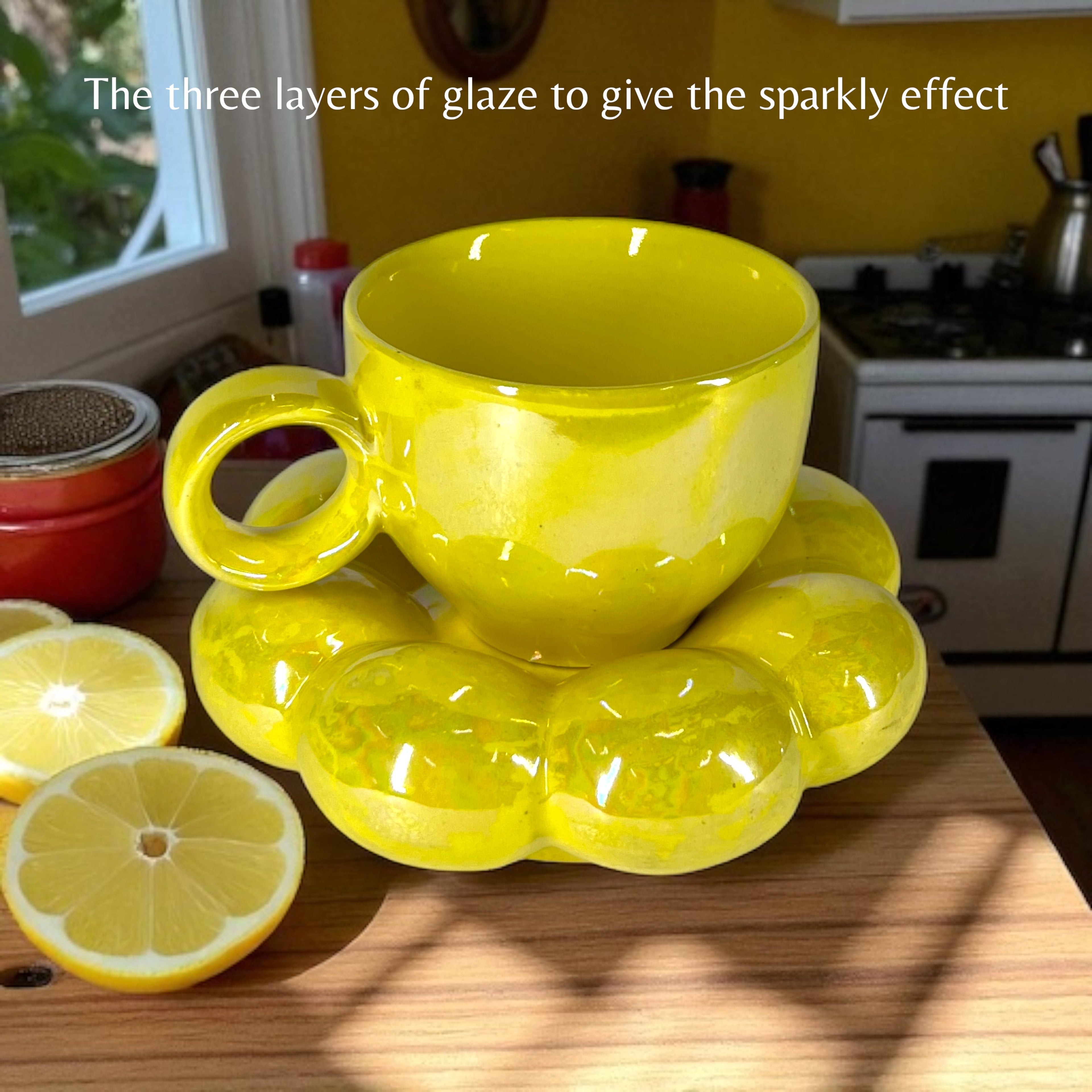 Bubbly Sunflower Coffee Mug & Saucer (Yellow)