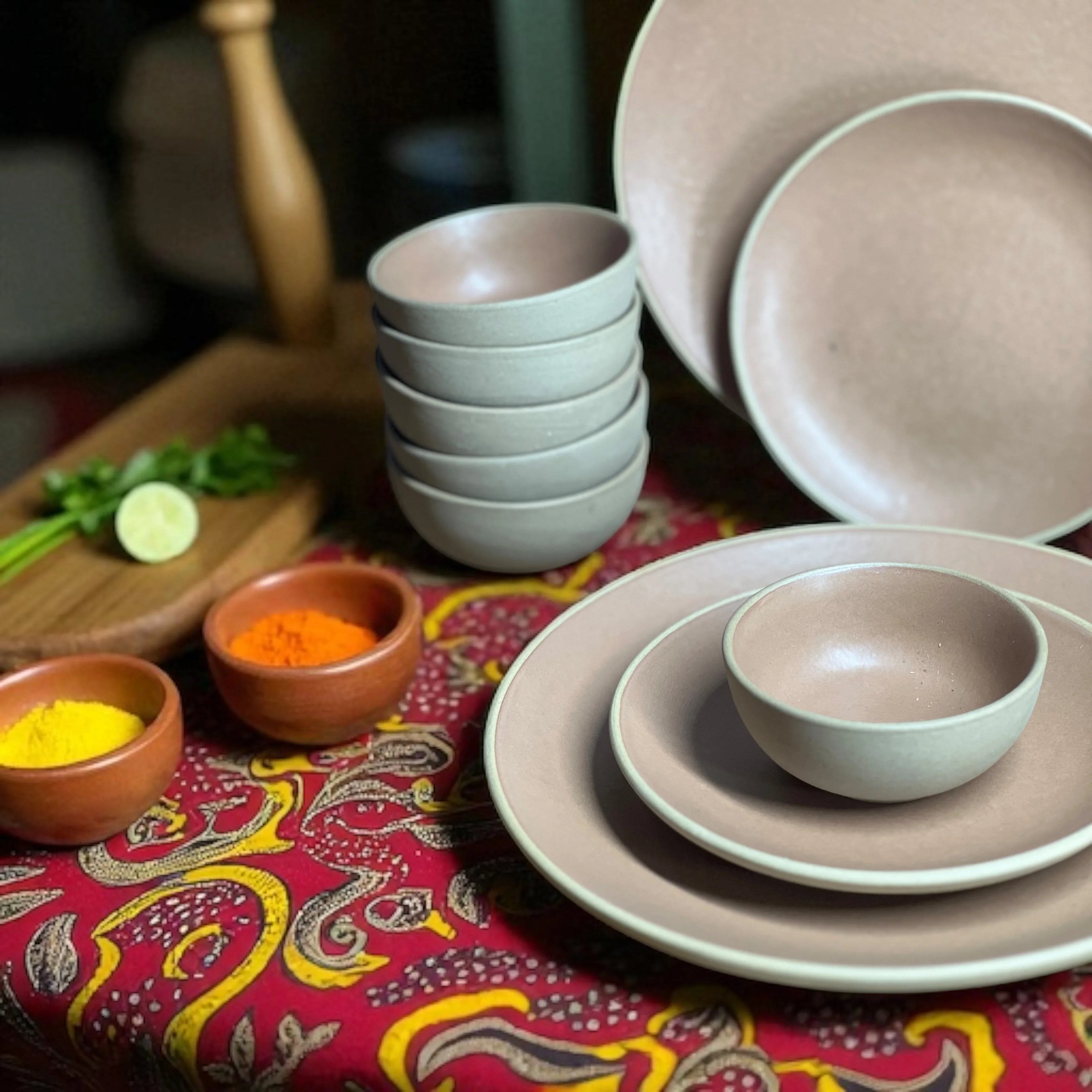 Earthy Brown Dinner set (18pcs) - Clayful Homes