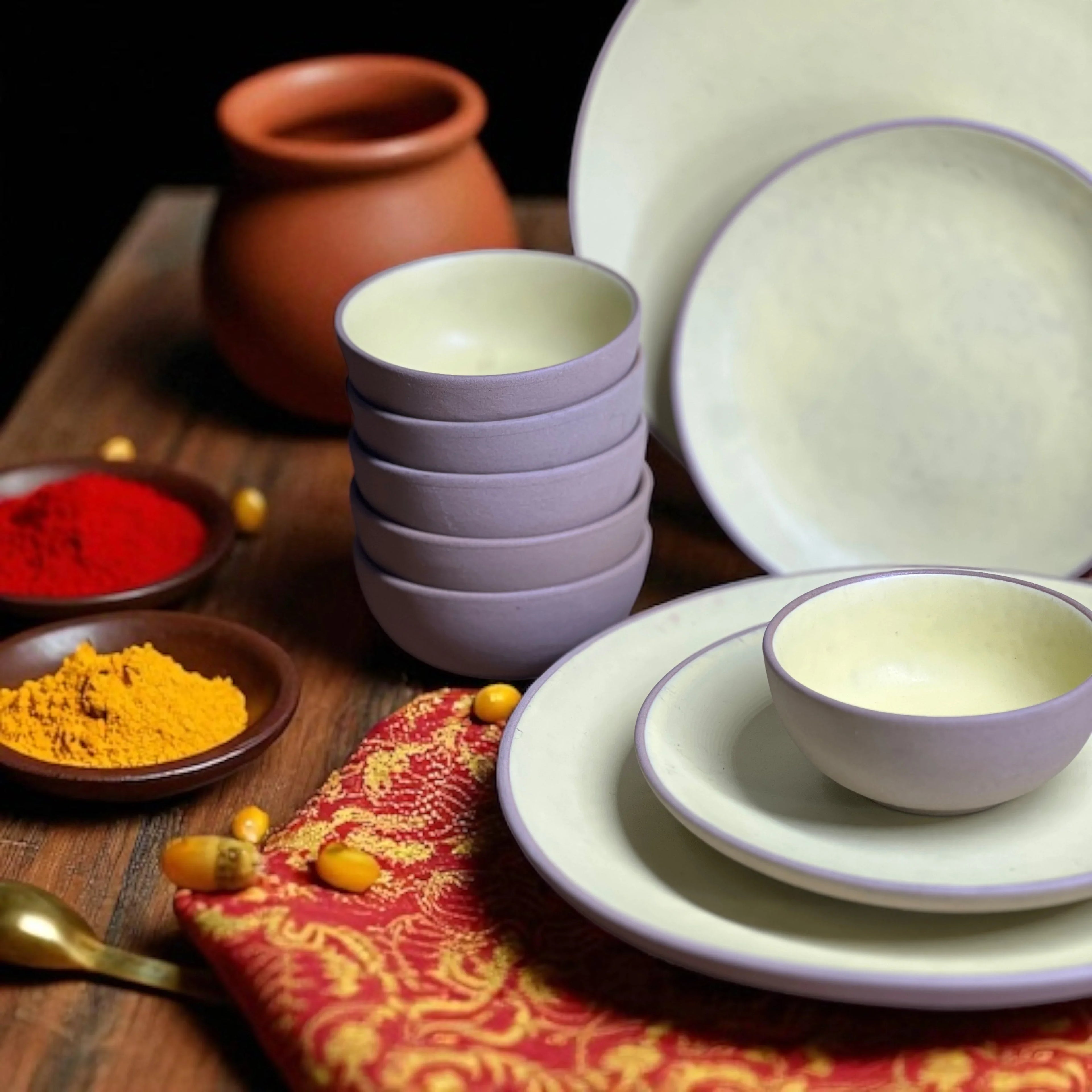 Earthy Lime Yellow Dinner set (18pcs) - Clayful Homes
