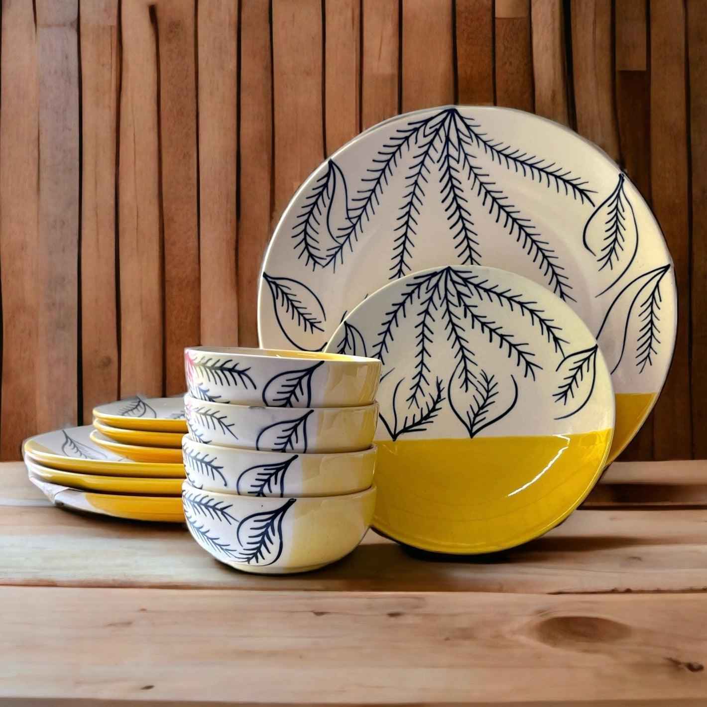 Yellow & White Dinnerware Set (12 Pcs) - Clayful Homes
