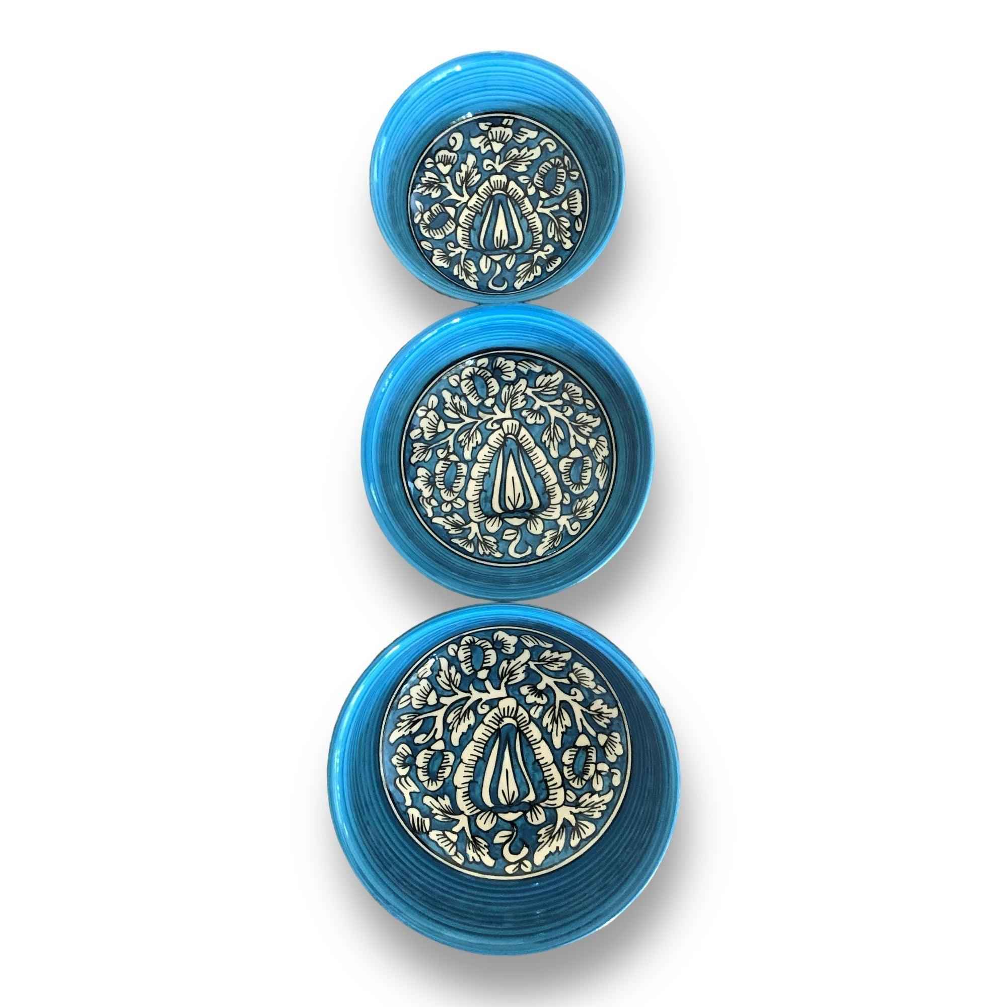 Sky Blue Mughal Art Bowl Set of 3 - Clayful Homes