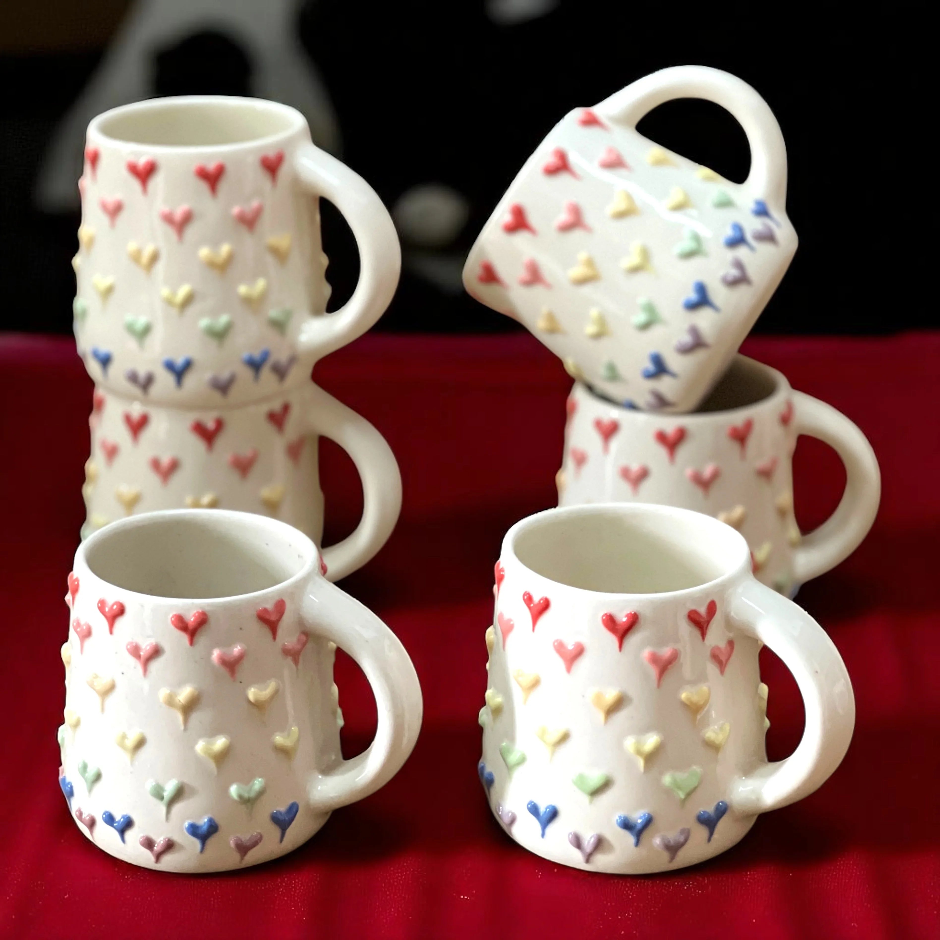 Colorful Hearts Mugs Set of 6 - Clayful Homes