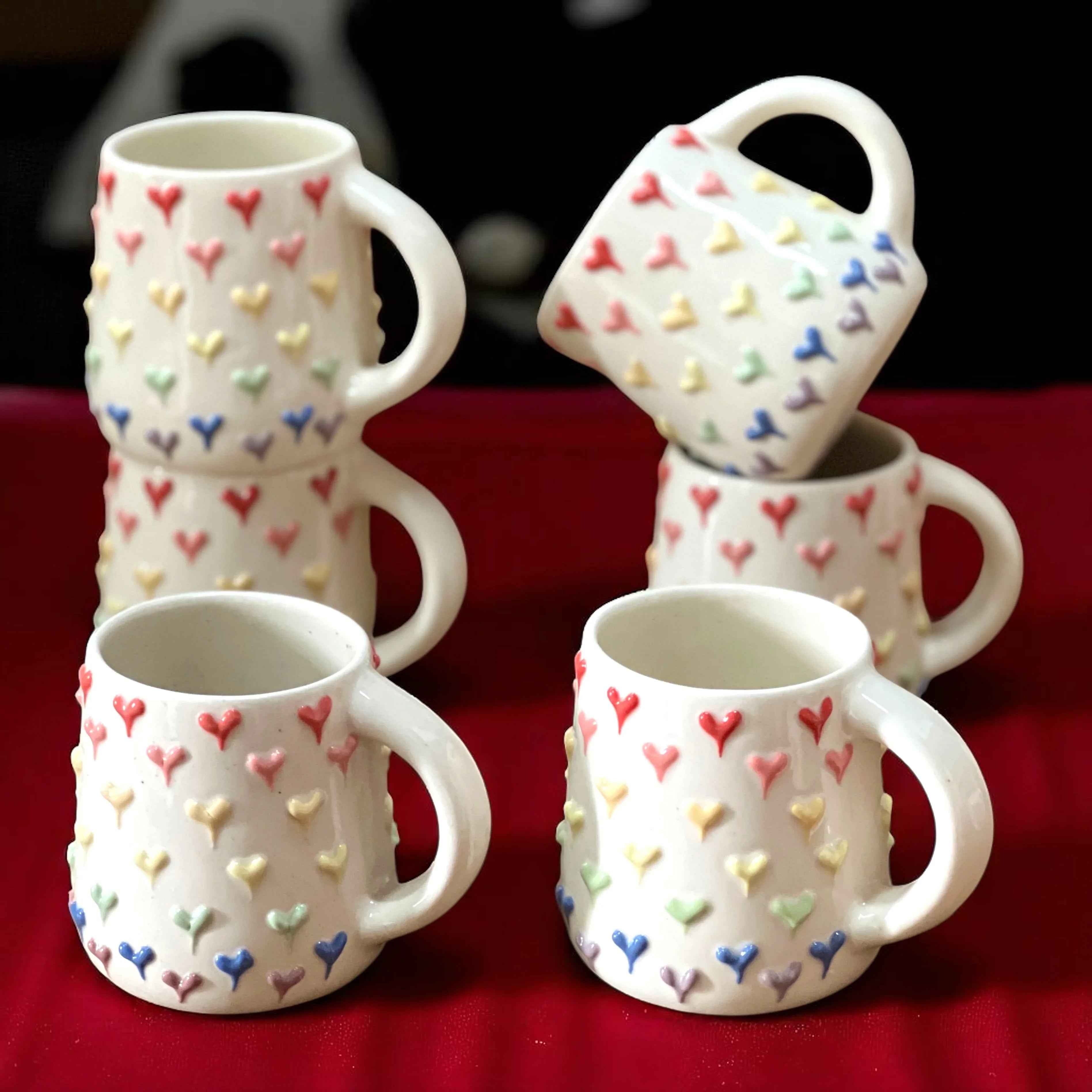Colorful Hearts Mugs Set of 6 - Clayful Homes