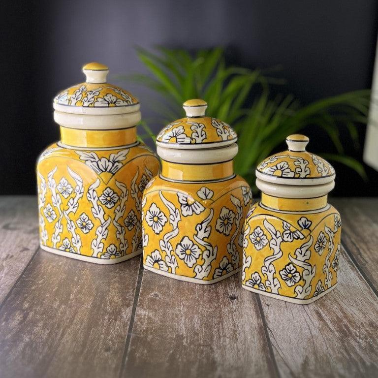 Ceramic Pickle Jars / Containers for Kitchen Storage, Hand Painted Barni - Set of 3 - Clayful Homes