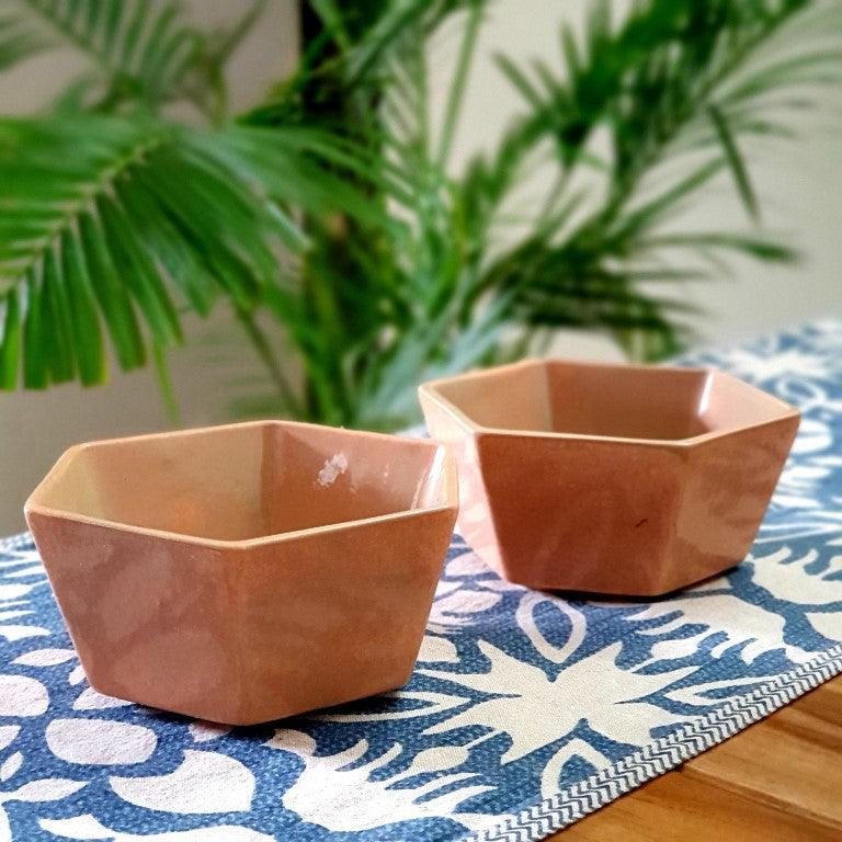Ceramic Dinner Bowls Set of 2 (Peach, Large, 400ML) - Clayful Homes