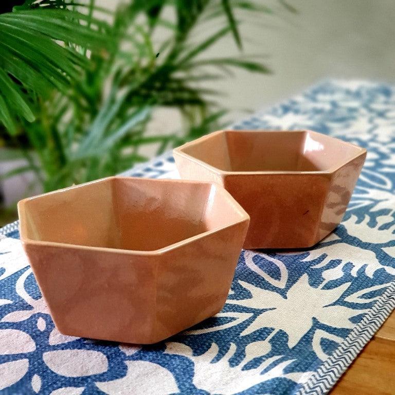 Ceramic Dinner Bowls Set of 2 (Peach, Large, 400ML) - Clayful Homes