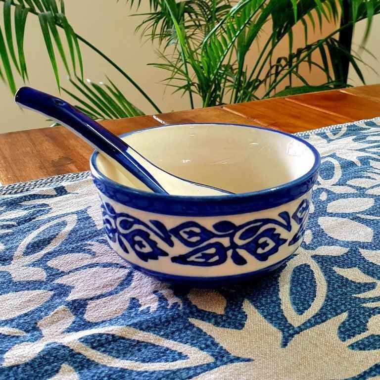 Flower Art Soup Bowl Set with Spoons - Clayful Homes