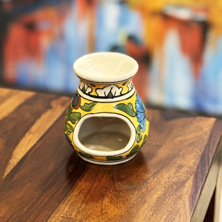 Hand Painted Ceramic Aroma Oil Diffuser Set of 1 (Yellow, 4.5 Inch) - Clayful Homes