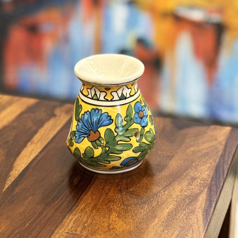 Hand Painted Ceramic Aroma Oil Diffuser Set of 1 (Yellow, 4.5 Inch) - Clayful Homes