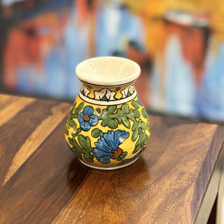 Hand Painted Ceramic Aroma Oil Diffuser Set of 1 (Yellow, 4.5 Inch) - Clayful Homes