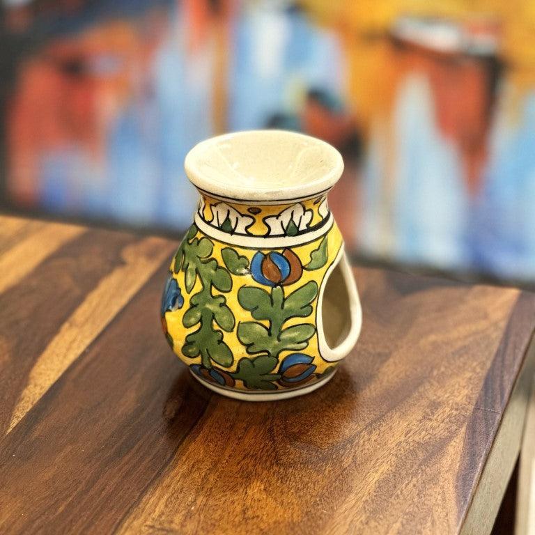 Hand Painted Ceramic Aroma Oil Diffuser Set of 1 (Yellow, 4.5 Inch) - Clayful Homes