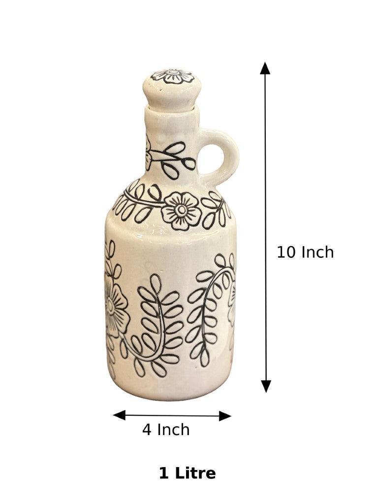 White Kalamkari Oil Bottle - Clayful Homes