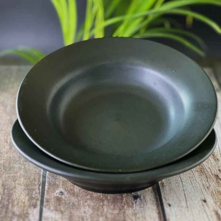 Hand Painted Ceramic Deep Starter Plates (Set of 2, Black, 21.5 cm Diameter) - Clayful Homes