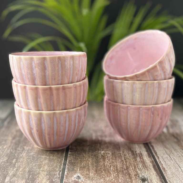 Ceramic Dinner Bowls/Katoris (Pink, Set of 4/6, Large, 250ML) - Clayful Homes