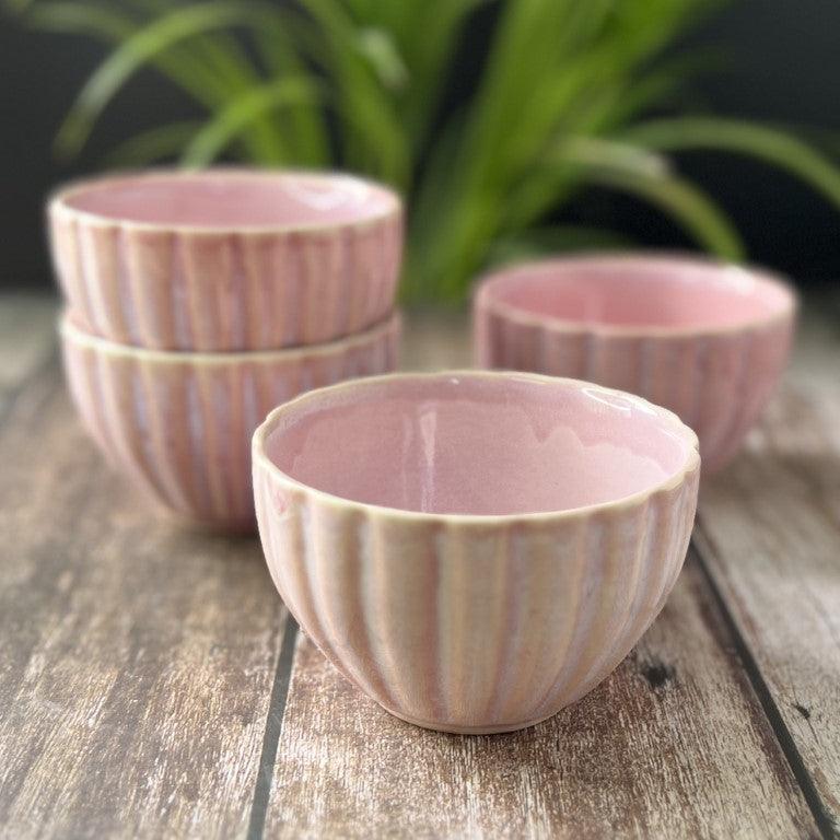 Ceramic Dinner Bowls/Katoris (Pink, Set of 4/6, Large, 250ML) - Clayful Homes