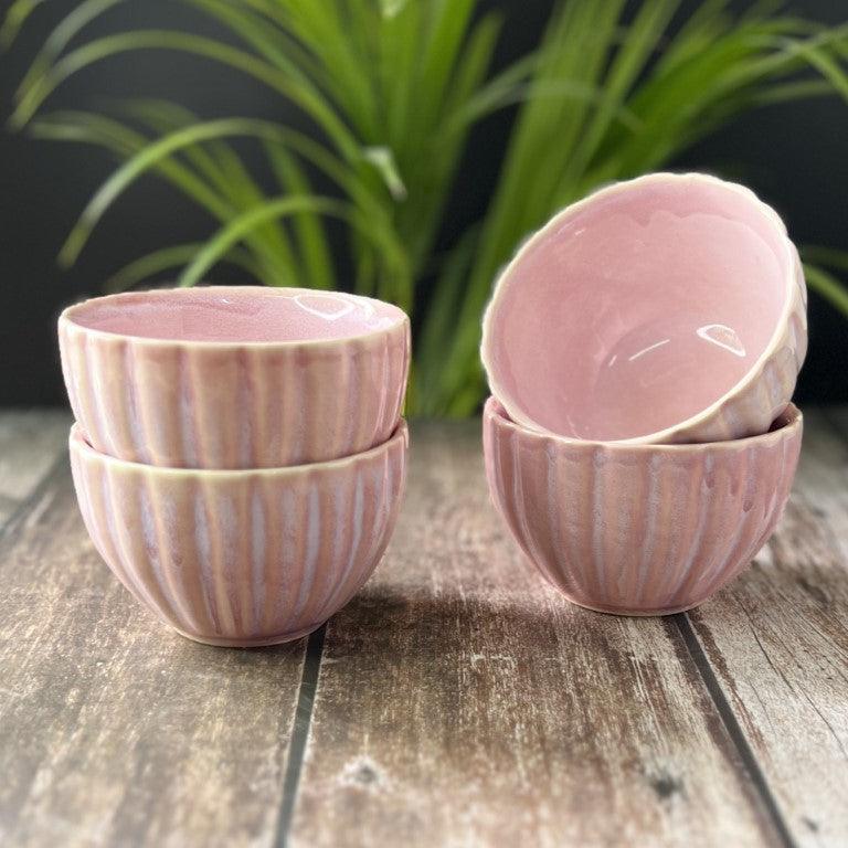 Ceramic Dinner Bowls/Katoris (Pink, Set of 4/6, Large, 250ML) - Clayful Homes
