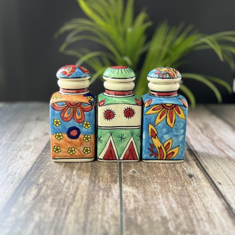 Hand Painted Air Tight Ceramic Jars With Stand - Clayful Homes