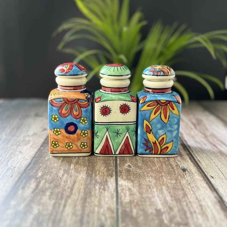 Hand Painted Air Tight Ceramic Jars With Stand - Clayful Homes