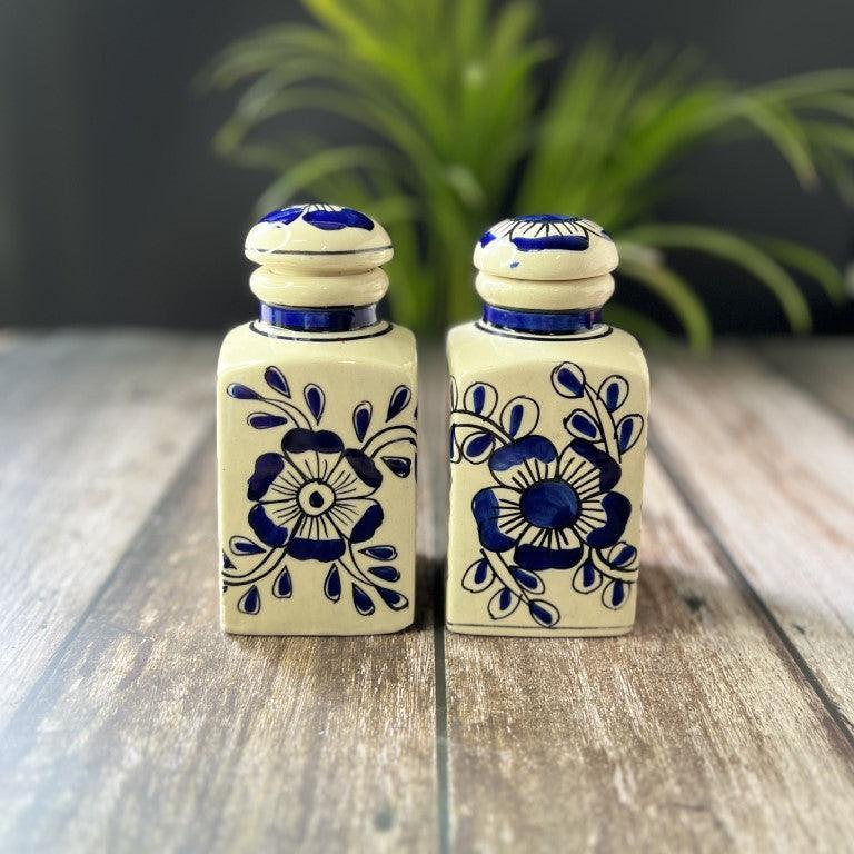 Hand Painted Ceramic Spice Multipurpose Jars & Container with Lid (2 Jars with Stand) - Clayful Homes