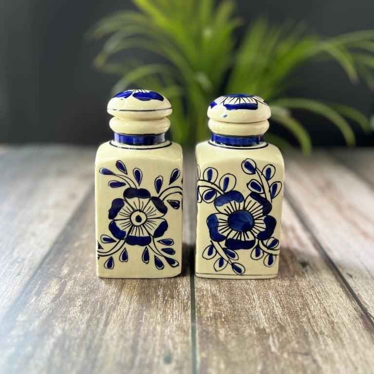 Hand Painted Ceramic Spice Multipurpose Jars & Container with Lid (2 Jars with Stand) - Clayful Homes