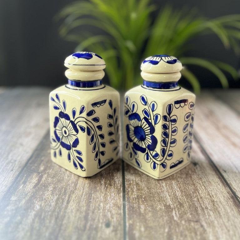 Hand Painted Ceramic Spice Multipurpose Jars & Container with Lid (2 Jars with Stand) - Clayful Homes