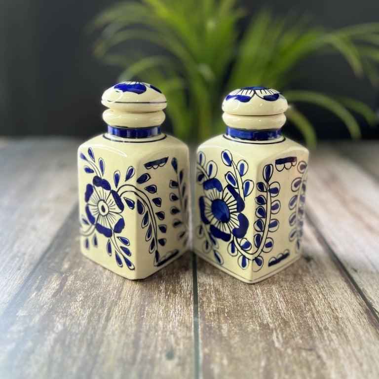 Hand Painted Ceramic Spice Multipurpose Jars & Container with Lid (2 Jars with Stand) - Clayful Homes