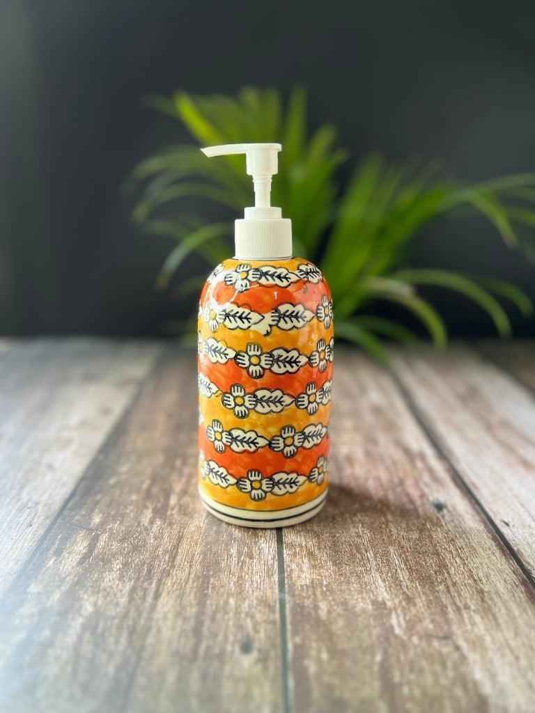 Yellow Floral Soap Dispenser - Clayful Homes