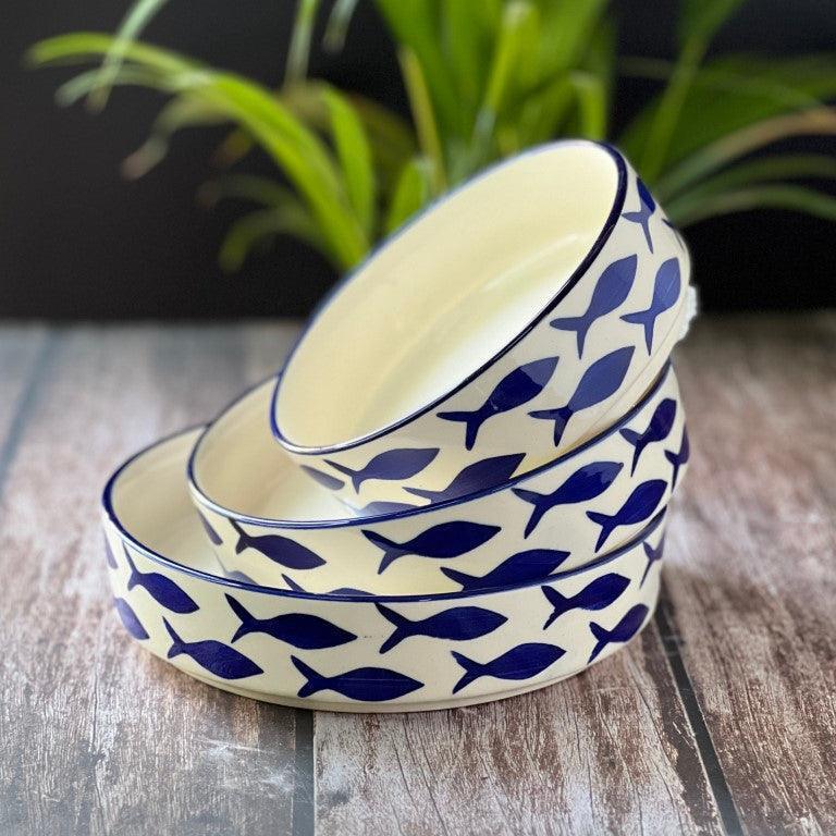 Blue Fish Salad Snack Tray Set - Clayful Homes