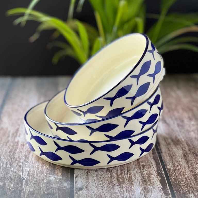 Blue Fish Salad Snack Tray Set - Clayful Homes