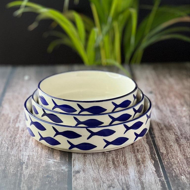 Blue Fish Salad Snack Tray Set - Clayful Homes