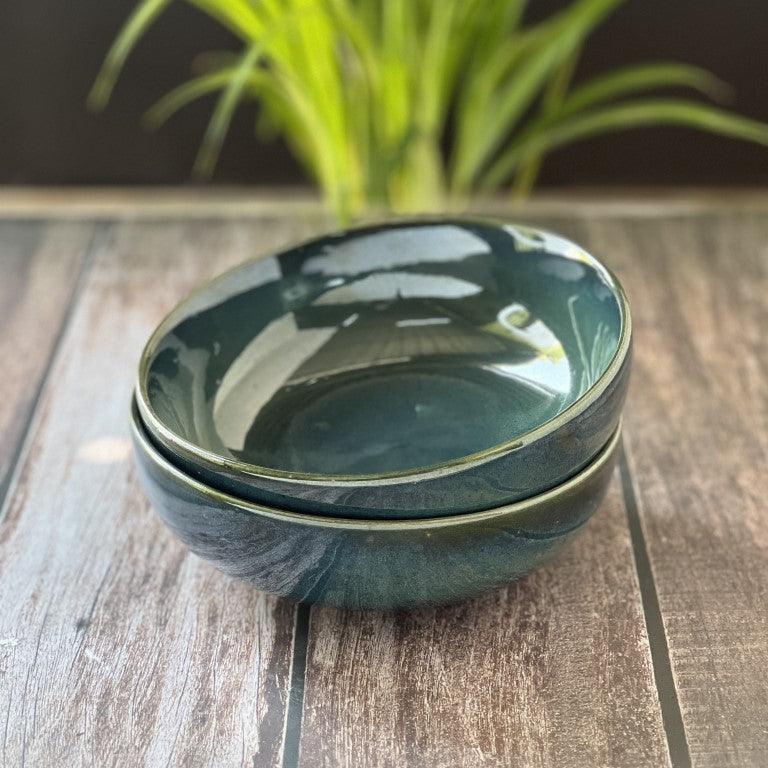 Green Stone Set of 2 Serving Bowls - Clayful Homes