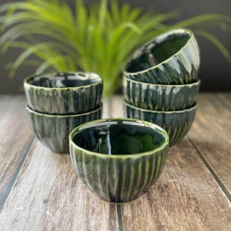 Ceramic Dinner Bowls/Katoris (Green, Set of 4/6, Large, 250ML) - Clayful Homes