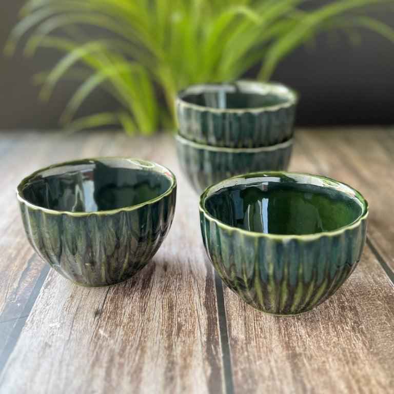 Ceramic Dinner Bowls/Katoris (Green, Set of 4/6, Large, 250ML) - Clayful Homes