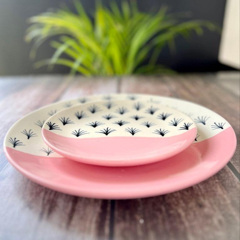 Pink And White Dinnerware Plates (2 Pcs) - Clayful Homes