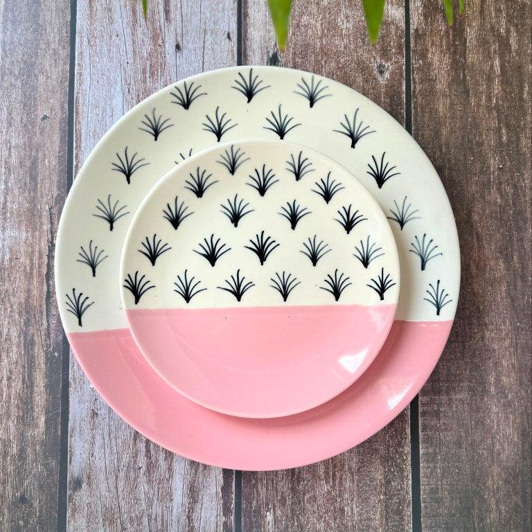 Pink And White Dinnerware Plates (2 Pcs) - Clayful Homes