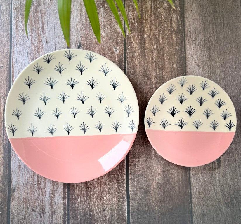 Pink And White Dinnerware Plates (2 Pcs) - Clayful Homes