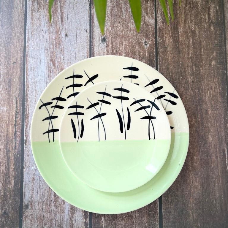 Green Hand painted Dinner Set (2 Pcs) - Clayful Homes