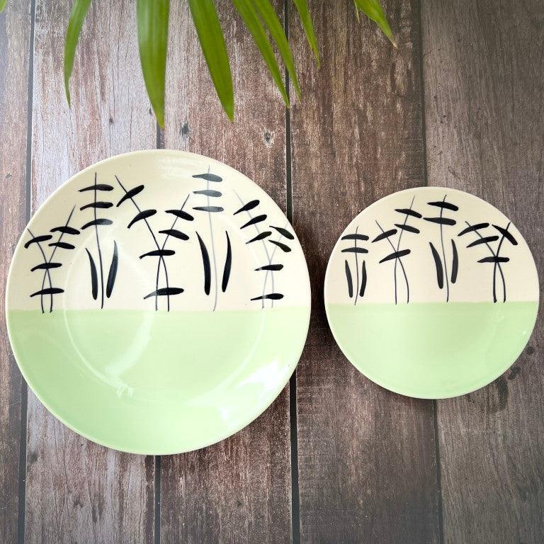 Green Hand painted Dinner Set (2 Pcs) - Clayful Homes
