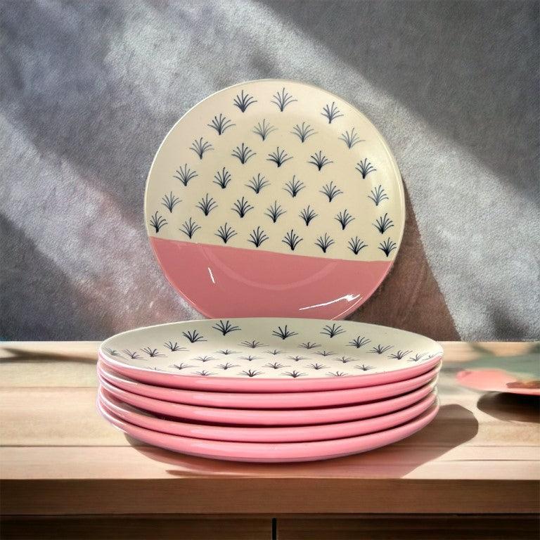 Pink and White Dinner Set (6 Pcs) - Clayful Homes