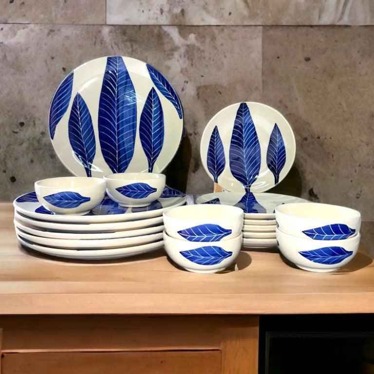 Blue Leaf Dinner Set (18 Pcs) - Clayful Homes