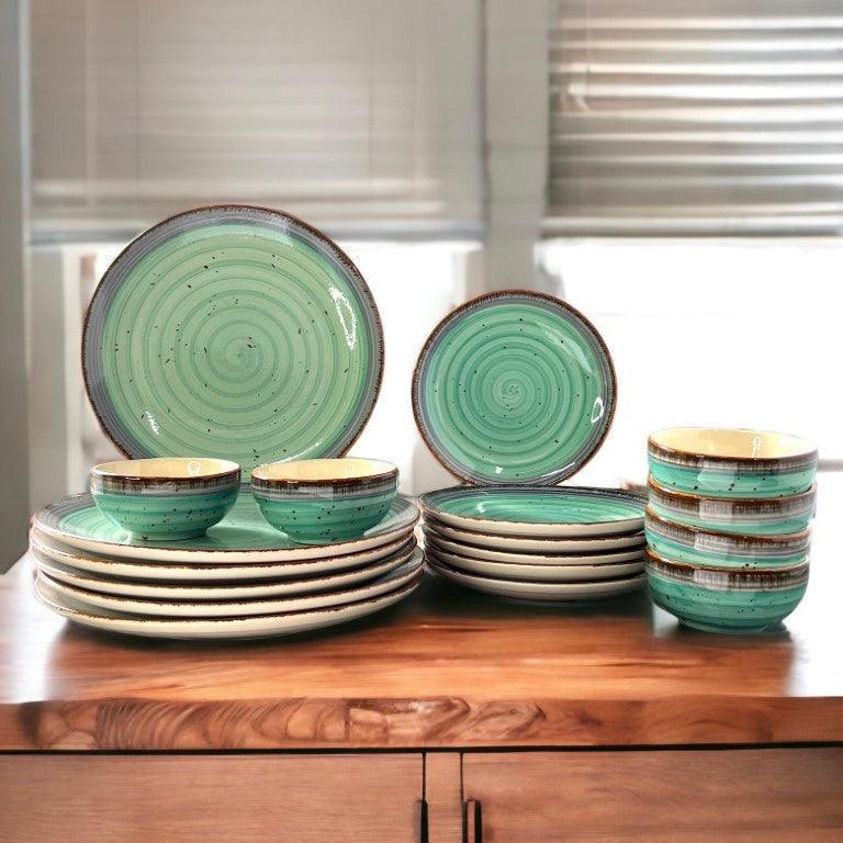 Green and Brown Dinner Set (18 Pcs) - Clayful Homes