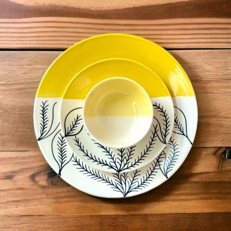 Yellow & White Dinnerware Set (12 Pcs) - Clayful Homes