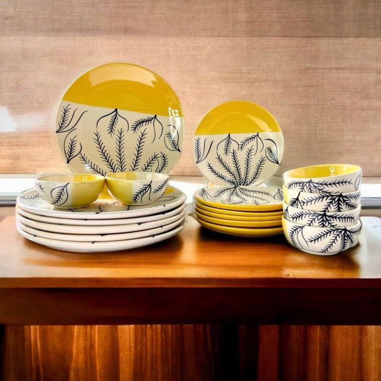 Hand Painted Yellow Dinner Set (18 Pcs) - Clayful Homes