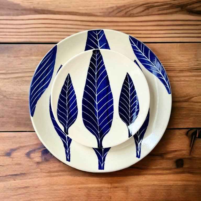 Blue Leaf Dinner Set (18 Pcs) - Clayful Homes