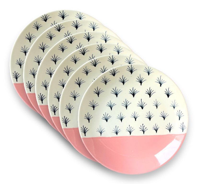 Pink and White Dinner Set (6 Pcs) - Clayful Homes