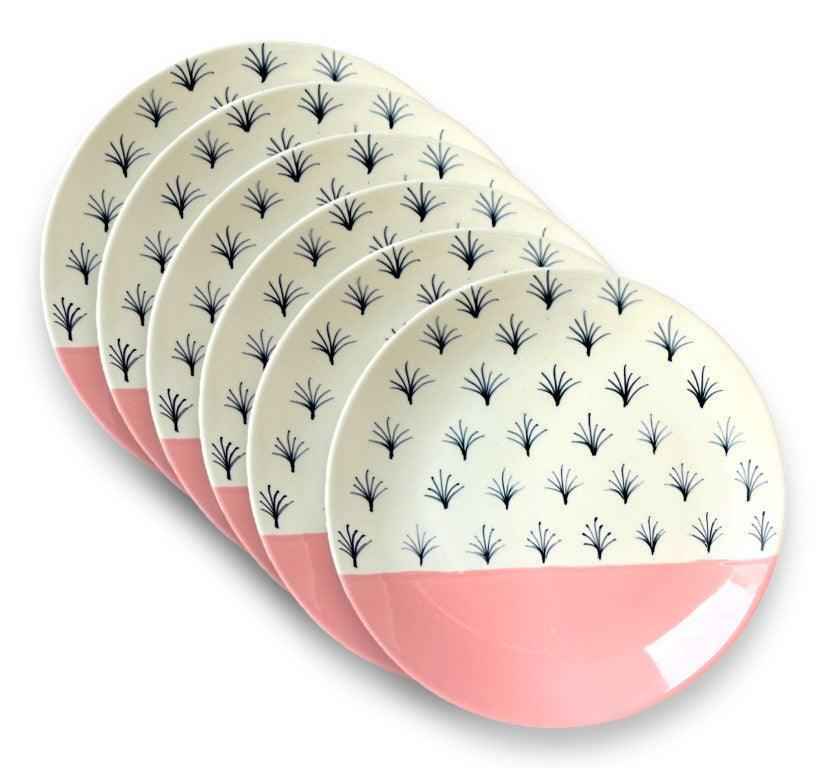 Pink and White Dinner Set (6 Pcs) - Clayful Homes