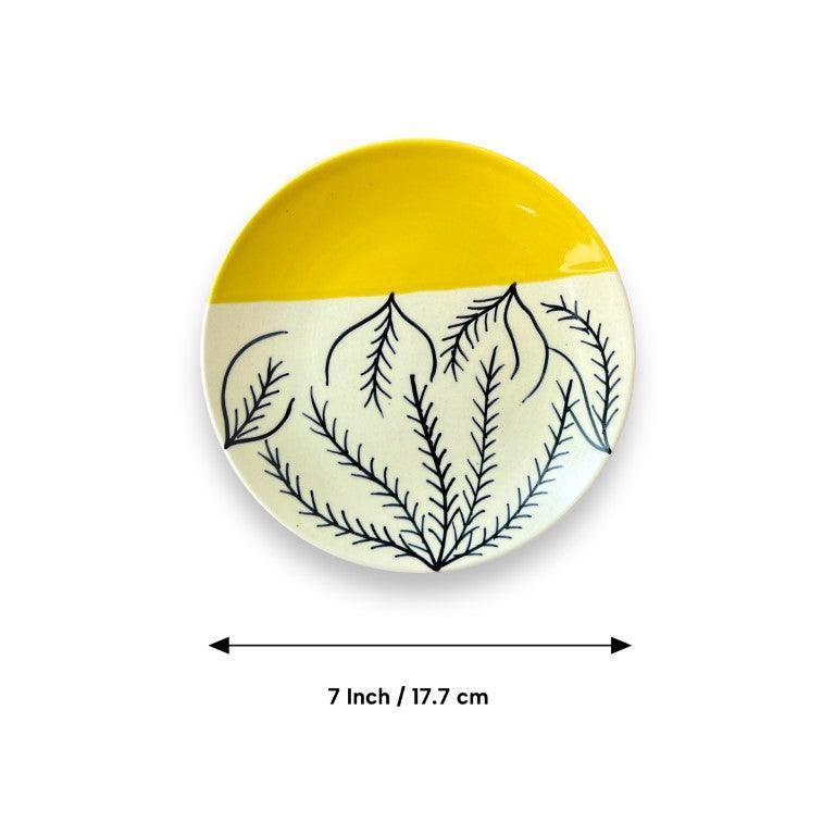 Yellow & White Quarter Plates (7 Inch, Set of 6) - Clayful Homes