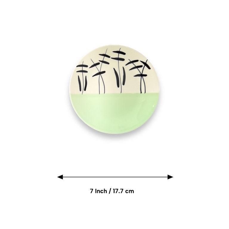 Green & White Quarter Plates (7 Inch, Set of 6) - Clayful Homes